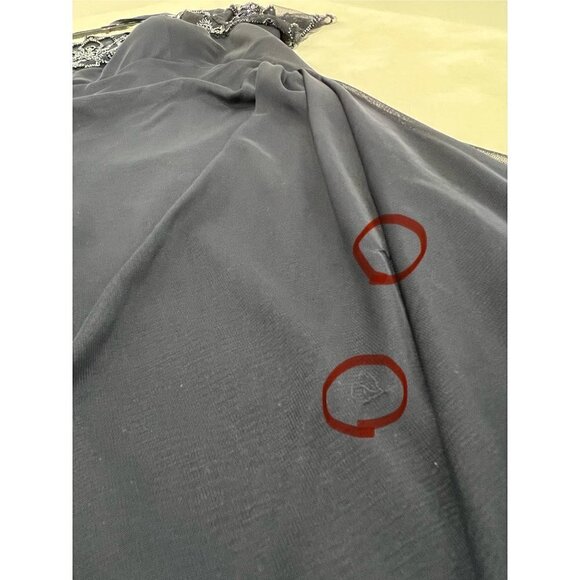 New Xscape Size 18 Beaded Short Sleeve Chiffon Sheath Dress Navy *Thread Pulls* - Picture 4 of 16